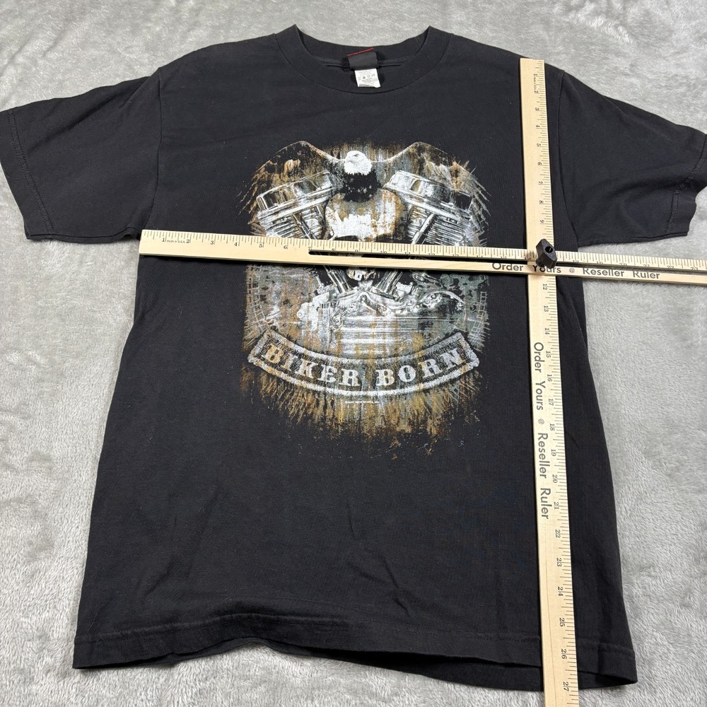 Vintage Hot Leathers Shirt Mens Medium Black Biker Born Motorcycle Eagle Skull - Picture 6 of 6